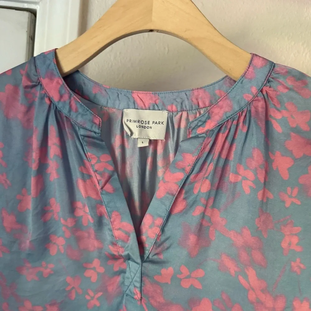PRIMROSE PARK LONDON pink blue‎ watercolor floral popover long sleeve blouse